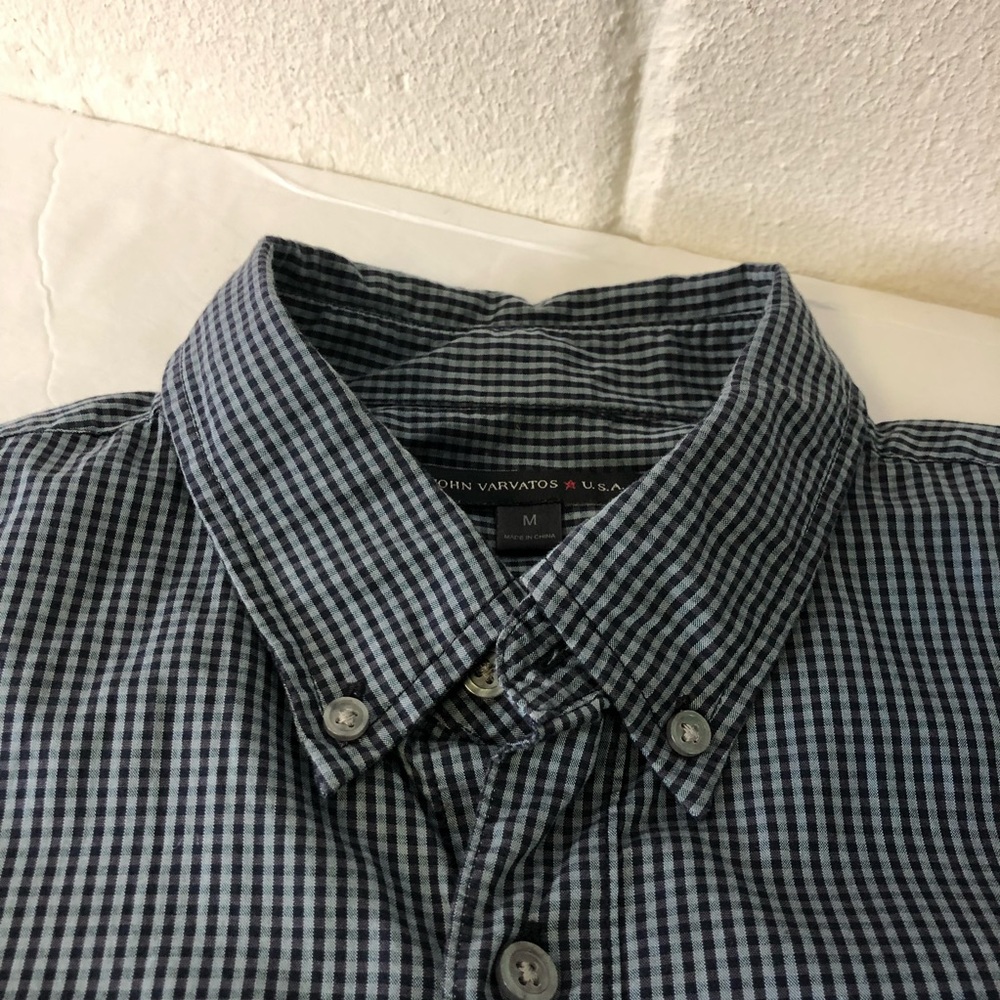 John Varvatos Men’s Shirt Black And Gray Plaid Button Down Roll Up Tab Sleeve - Picture 5 of 7